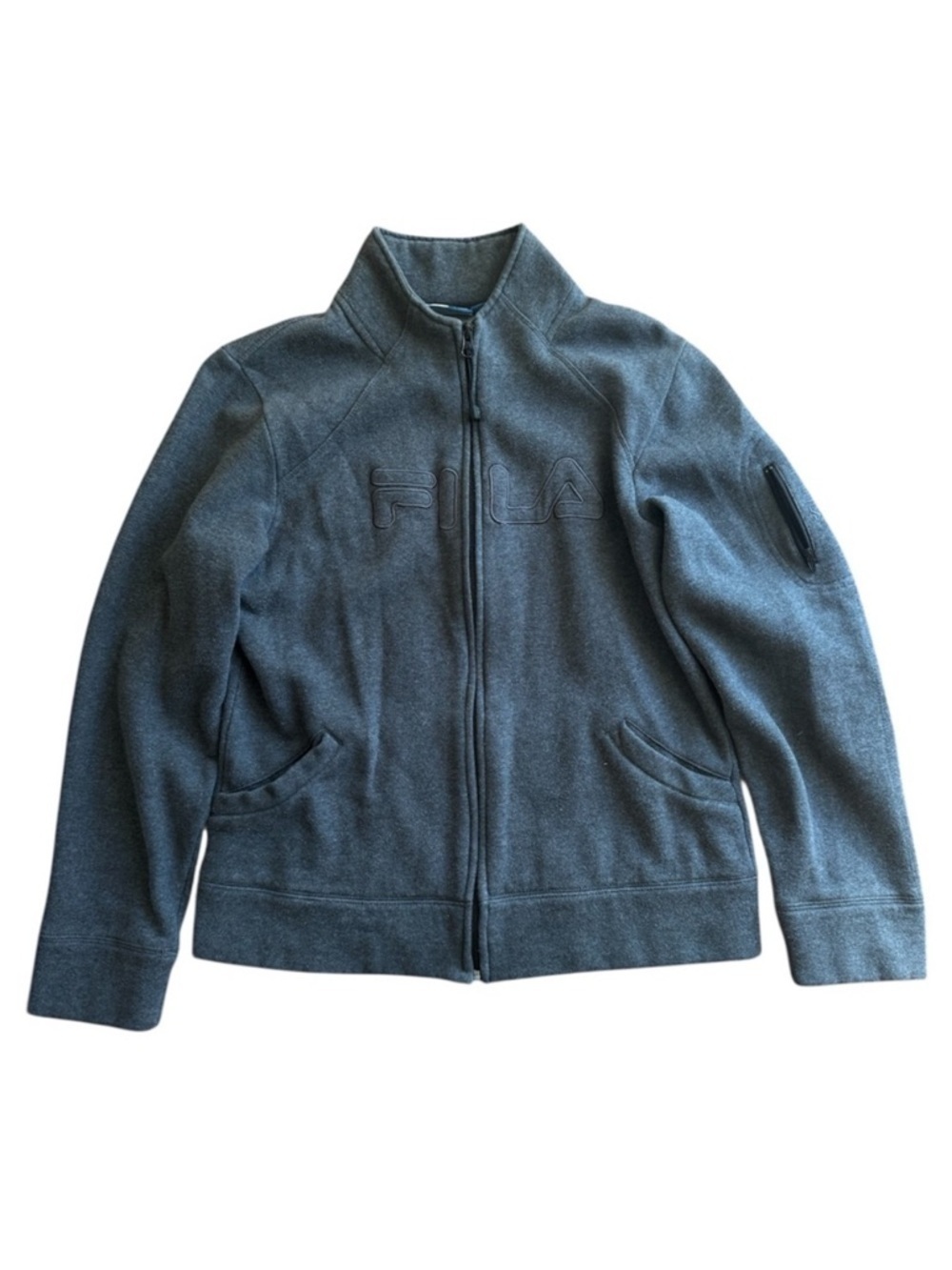FILA Gray Full Zip Up Mock-neck Sweater Size: M Y2K Athleisure Logo Track Jacket